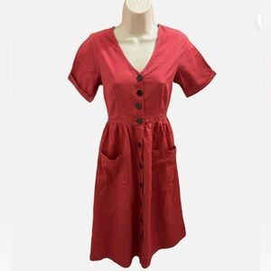 Red Cotton Button-Down Dress